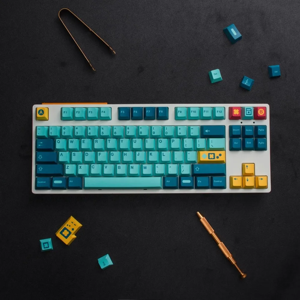 GMK-Juego de juegos Retro de 129 teclas, DYE-SUB PBT, teclas con personalidad personalizada en inglés, teclas de perfil de cereza para teclado mecánico 61/64 - imagen 4