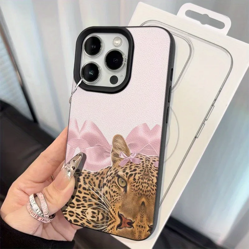 Funda de teléfono con textura de cuero sintético con diseño de estampado de leopardo rosa para iPhone 17 16 15 14 13 12 11 Pro Max XS X XR 16E 16 Plus Air Cover - imagen 2