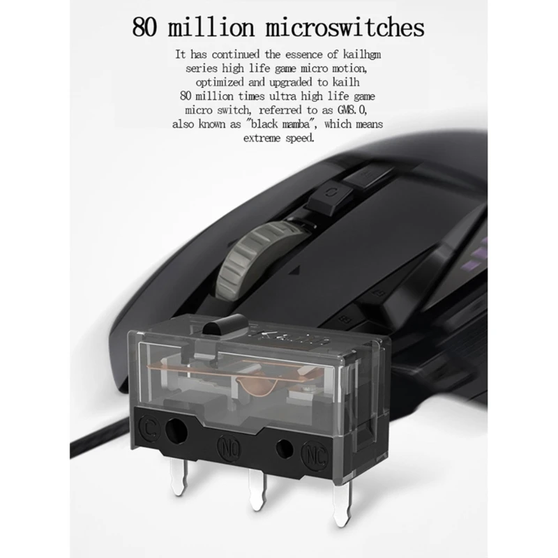 Microinterruptores ratón Kailh GM8.0 originales, microbotón, contactores dorados, vida útil 80 millones clics, punto - imagen 2