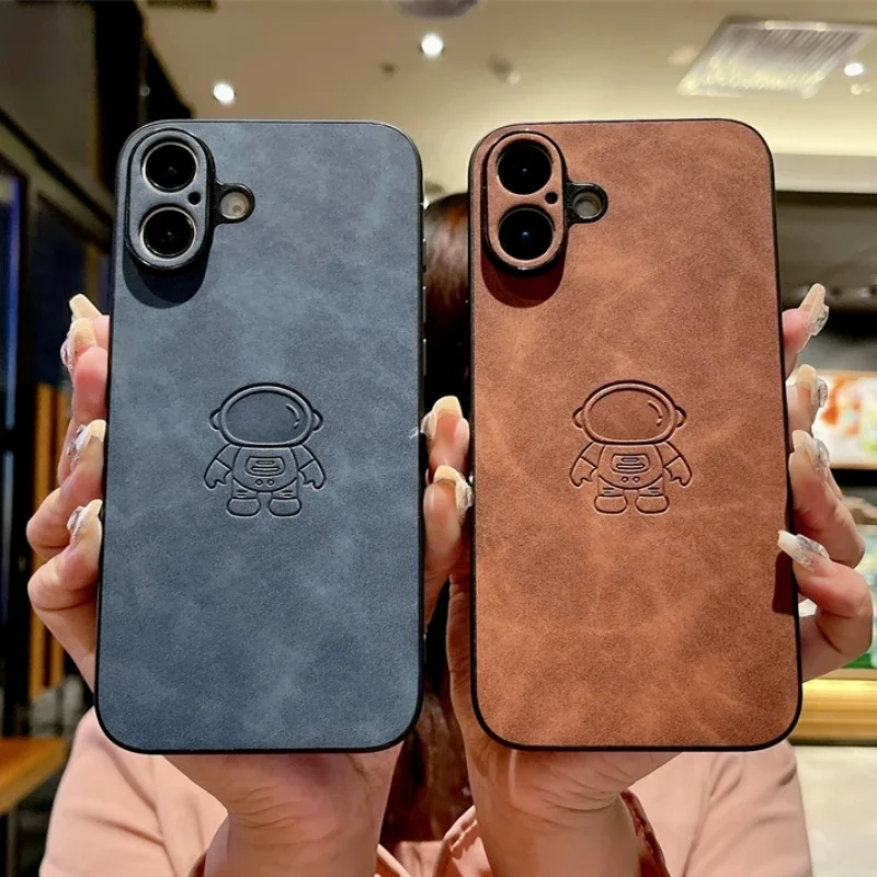 Funda de cuero de astronauta PU Retro para iPhone, carcasa trasera a prueba de golpes, moda, 16, 15, 14, 13, 12, 11 Pro Max, 16 Pro, 15 Plus - imagen 3