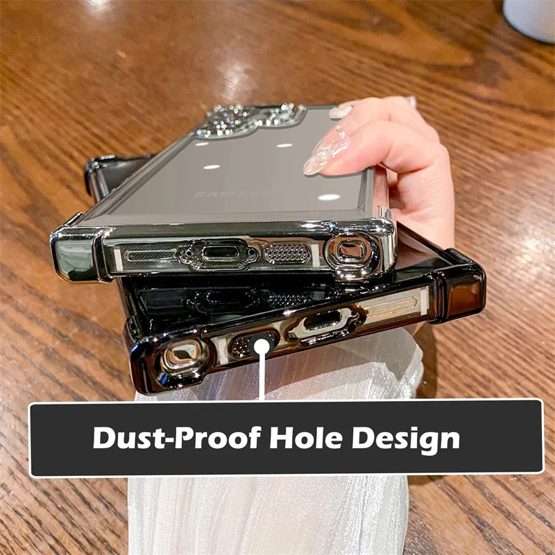 Funda de teléfono transparente HD chapada de lujo para Samsung Galaxy S24 S23 FE S22 Ultra Plus 5G, armadura a prueba de golpes, cubierta dura de parachoques suave - imagen 5