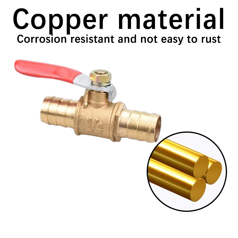 Válvula pequeña de mango rojo, manguera de latón en línea, agua, aceite, aire, Gas, combustible, válvula de bola de apagado, accesorios de tubería, 6mm, 8mm, 10mm, 12mm - imagen 3