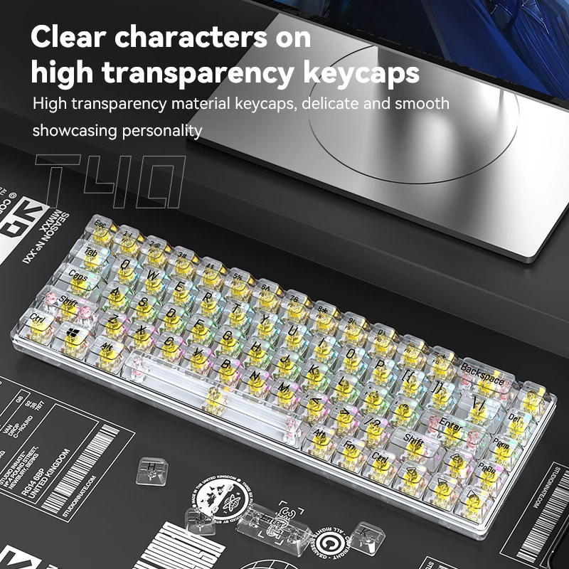 Teclado mecánico transparente dividido con retroiluminación fresca para ordenador con cable USB de 68 teclas - imagen 3