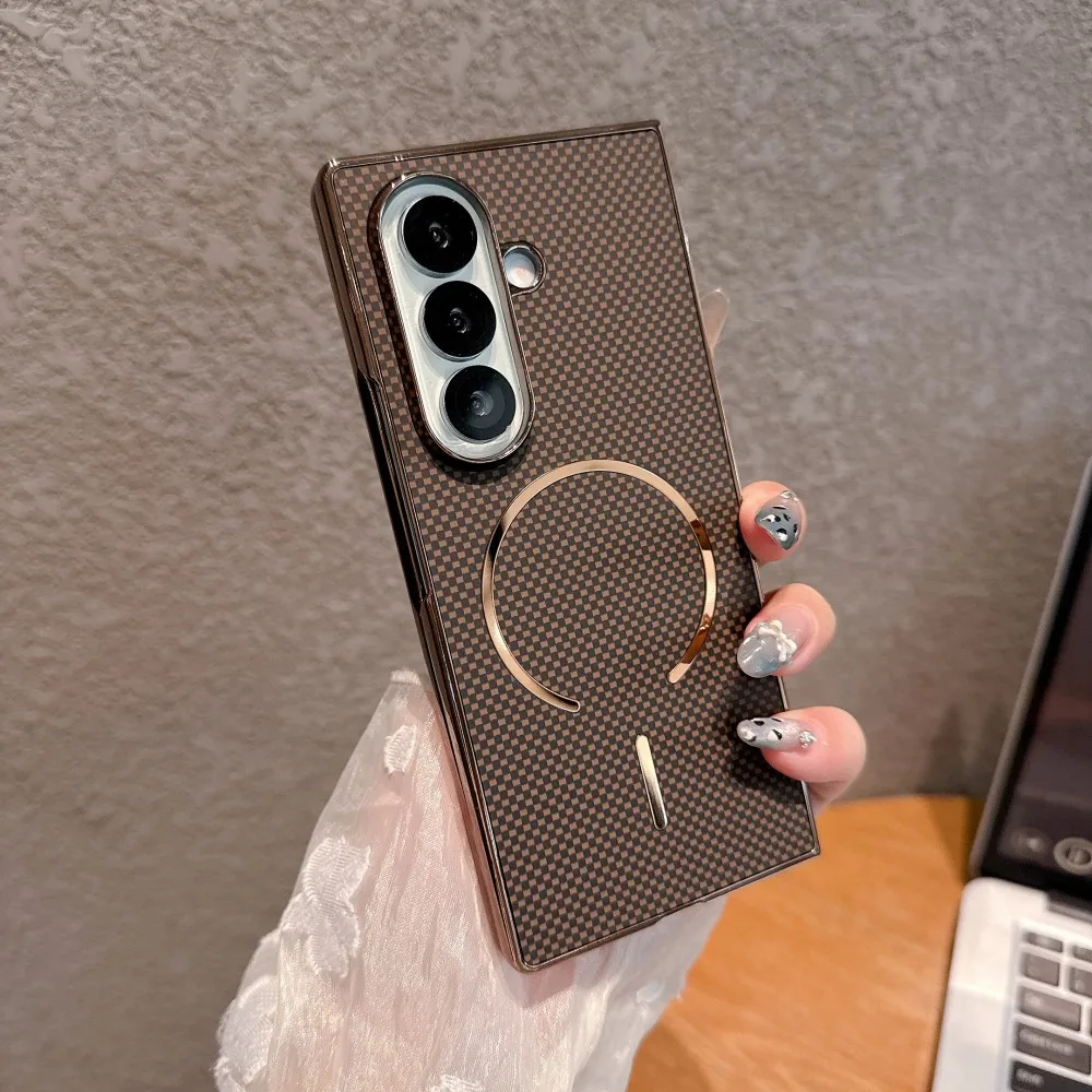 Para Samsung Galaxy Z Fold 7 funda dura de fibra de carbono carga inalámbrica magnética funda protectora trasera para Z Fold 7 6 5 4 3 Shell - imagen 2