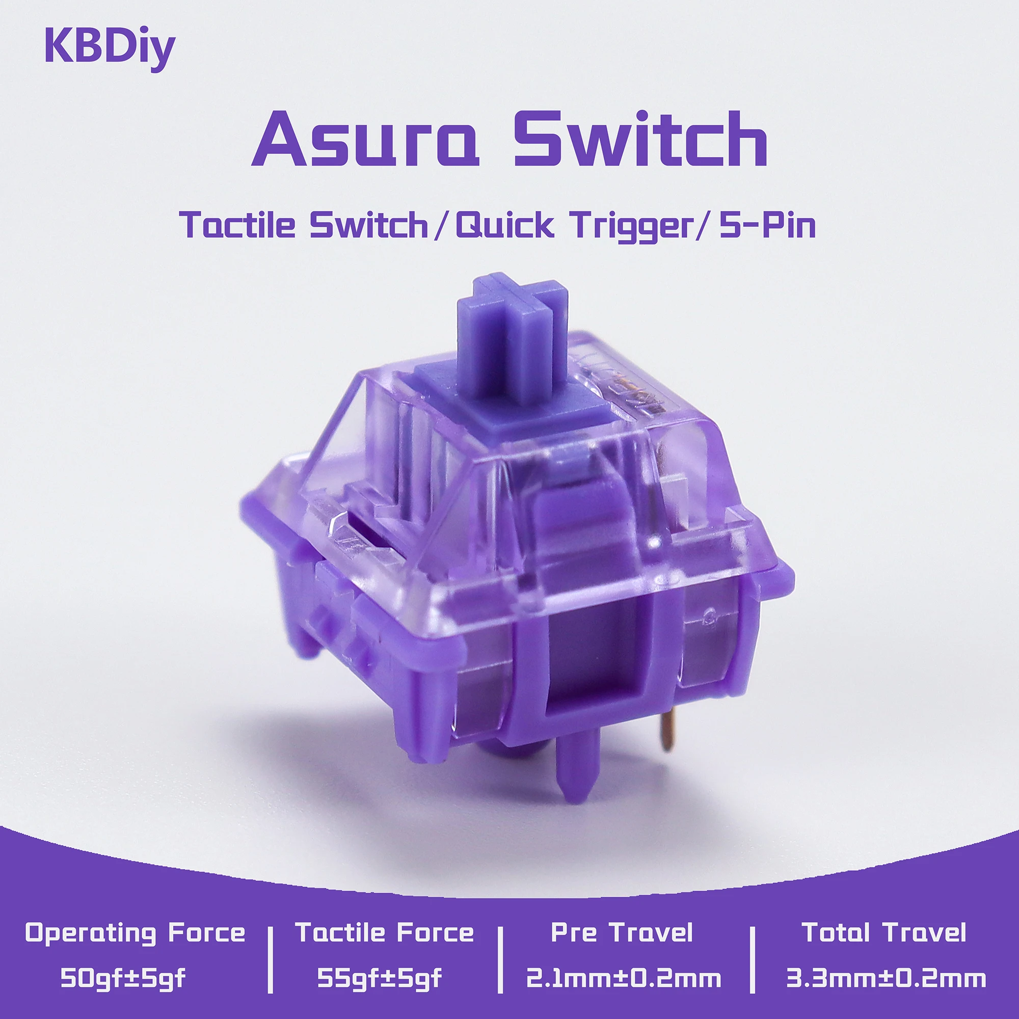 Asura 50gf Interruptores de teclado mecánico táctiles Interruptor cremoso prelubricado de 5 pines Teclas MX compatibles para teclado para juegos [35PCS]