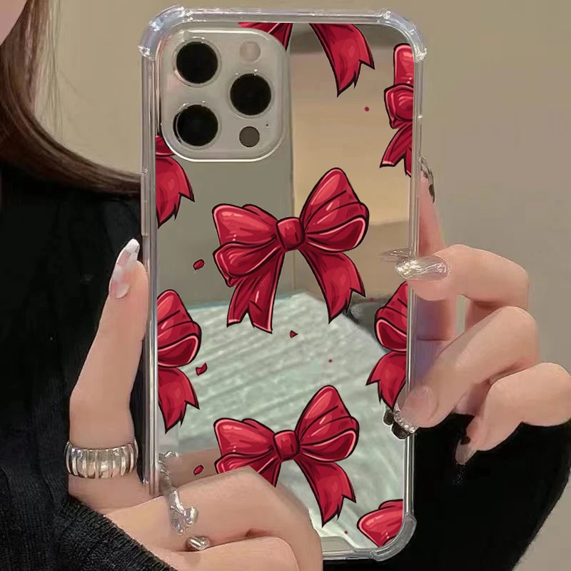 Funda de teléfono suave acrílica con espejo de lazo rojo para Samsung Galaxy S25 S24 S23 S22 S21 Ultra Plus FE A06 A14 A23 A36 A52 cubierta a prueba de golpes - imagen 4