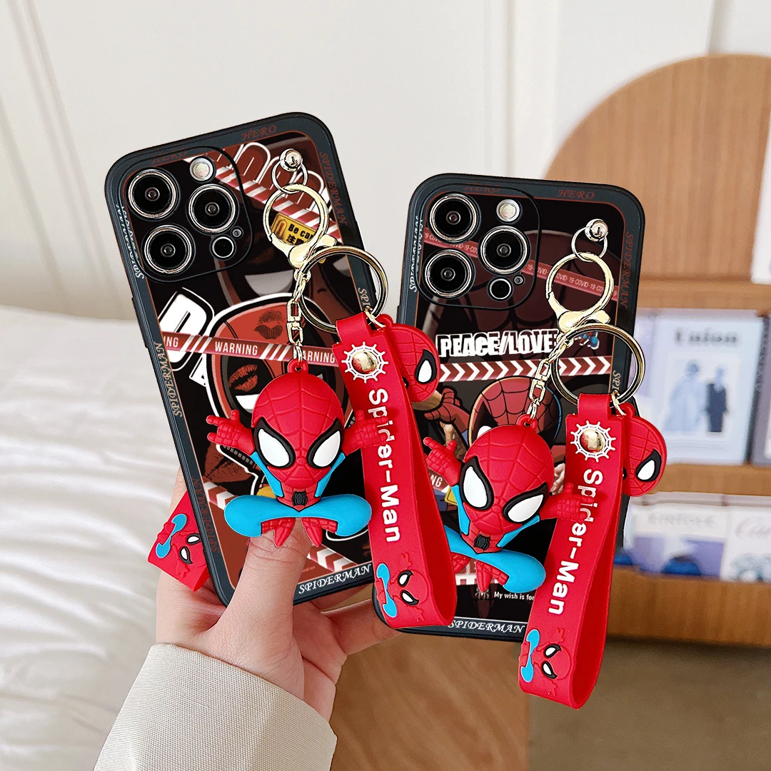 For Samsung Galaxy A04E A05 A05s A15 A25 A35 A55 Deadpool SpiderMan Case With Keychain