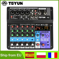 TEYUN A6 Mezclador Audio 6 Canales 24 Efectos Bluetooth Guitarra USB