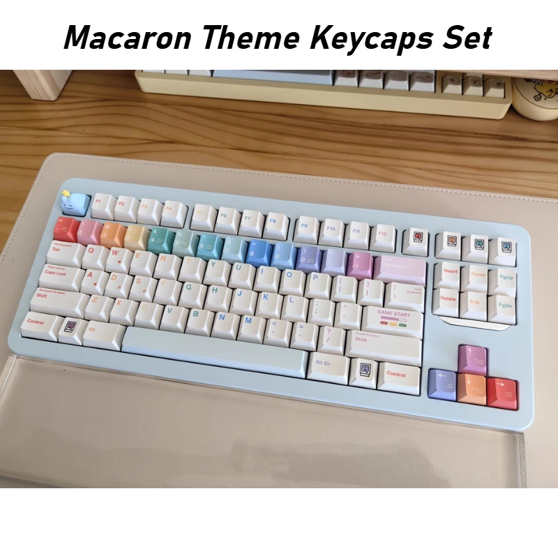 Juego de teclas con tema de macarrón, teclas en inglés/japonés, teclas personalizadas de 146 teclas, teclas de teclado mecánico de sublimación de perfil de cereza PBT - imagen 5