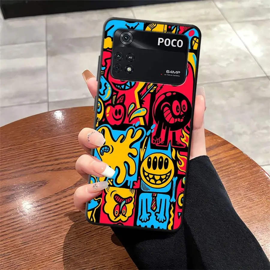 Funda de teléfono suave negra para Xiaomi Poco C75 F3 F1 C50 M3 M4 M7 Pro C40 M5 C61 X3 X4 X5 X7 Pro C71 Monster Graffiti Cool - imagen 3