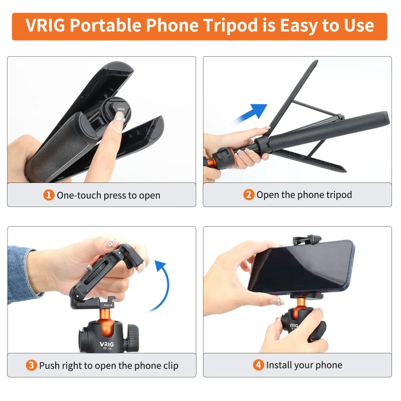 VRIG TP-16-trípode con cabeza de bola Flexible, palo Selfie de 140cm/55 pulgadas, con conexión de tornillo de 1/4 pulgadas, para teléfono inteligente - imagen 3