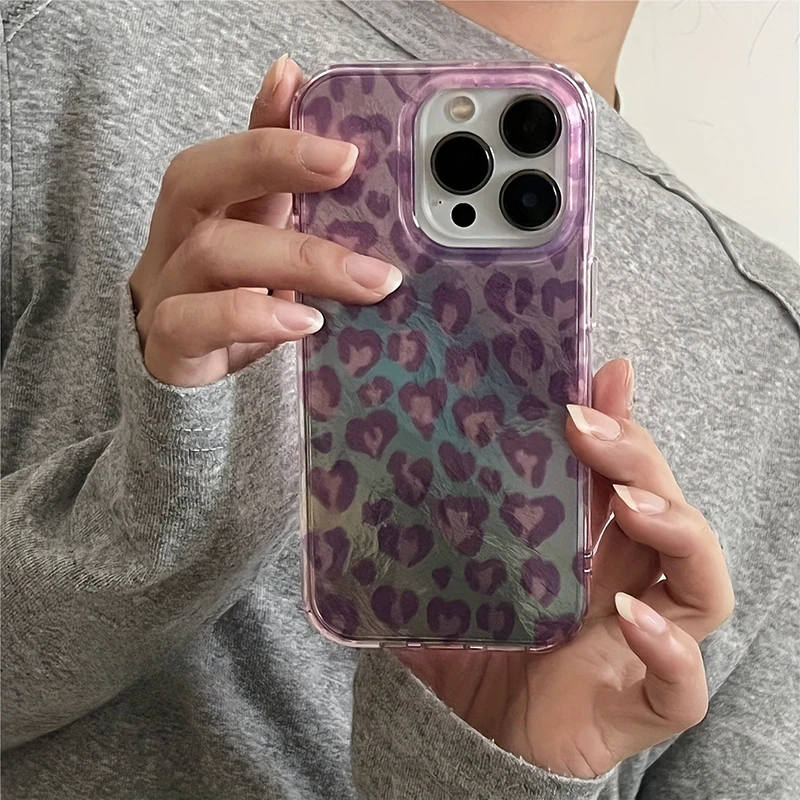 Funda de teléfono glacial con gradiente y estampado de leopardo púrpura claro para iPhone 17 11 12 13 14 15 16 Pro Max 17Air 16E XR X XS 7 8 Plus