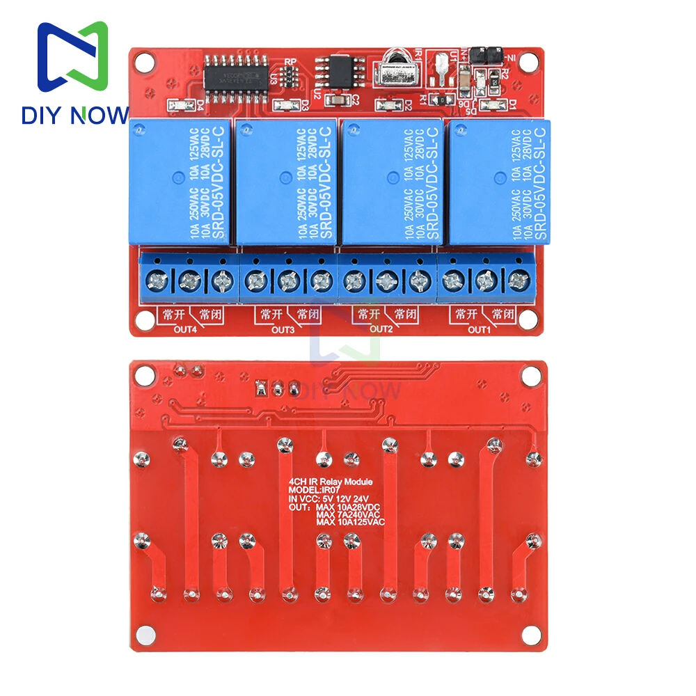 Placa controladora de relé receptor infrarrojo de 4 vías de 5V, control remoto/kit transceptor infrarrojo de 4 canales, 12V, 1 vía, 5V, 1 vía sin batería - imagen 3