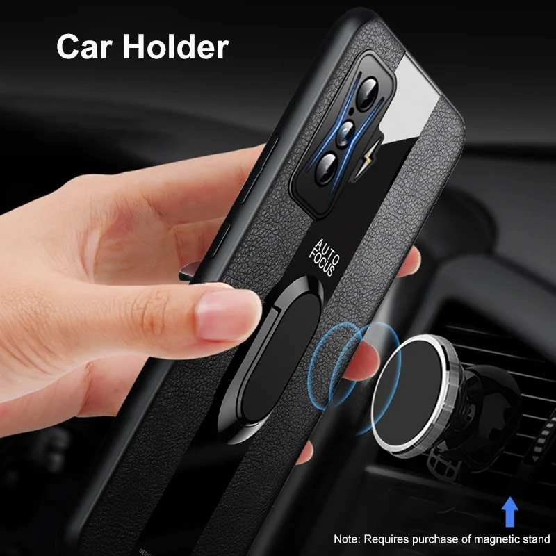 Funda de cuero con soporte de anillo para Xiaomi Redmi K40 K50, funda de teléfono de silicona para juegos, Poco F3 F4 GT F2 X3 NFC X4 Pro M3 M4 Pro - imagen 4