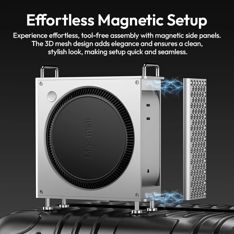 Ulanzi QT01 Mac Mini funda de aleación de aluminio para Mac Mini M4/M4 Pro con soporte lateral magnético funda protectora a prueba de polvo y golpes - imagen 5