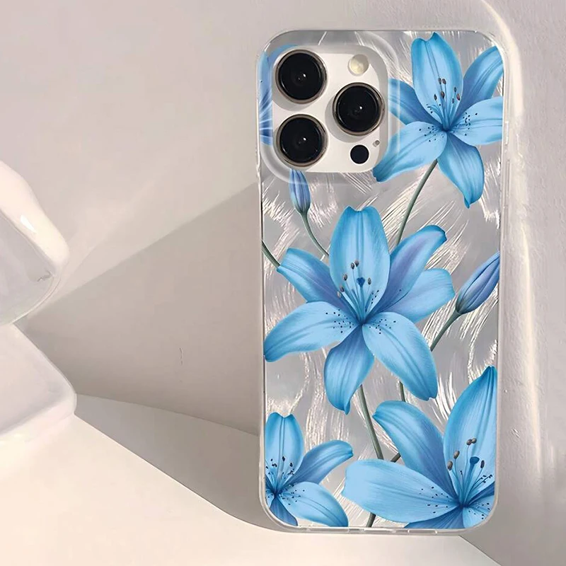 Funda de teléfono con patrón Floral azul a la moda para Samsung Galaxy S25 S24 S23 S22 Ultra Plus S21FE A55 A54 A15 A35 A16 A56 A36 - imagen 4