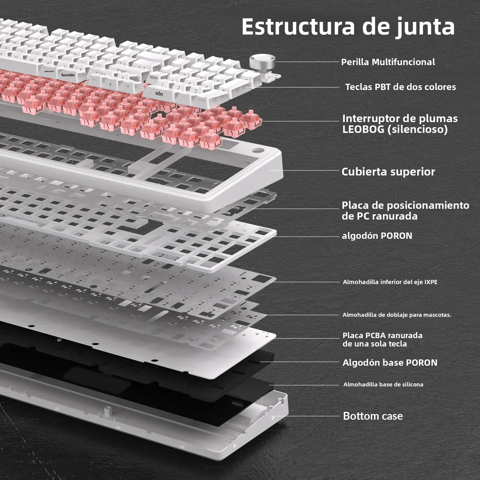 AULA F99Pro Estructura de junta de teclado de bajo ruido Teclado mecánico RGB de intercambio en caliente con perilla multimedia - imagen 3
