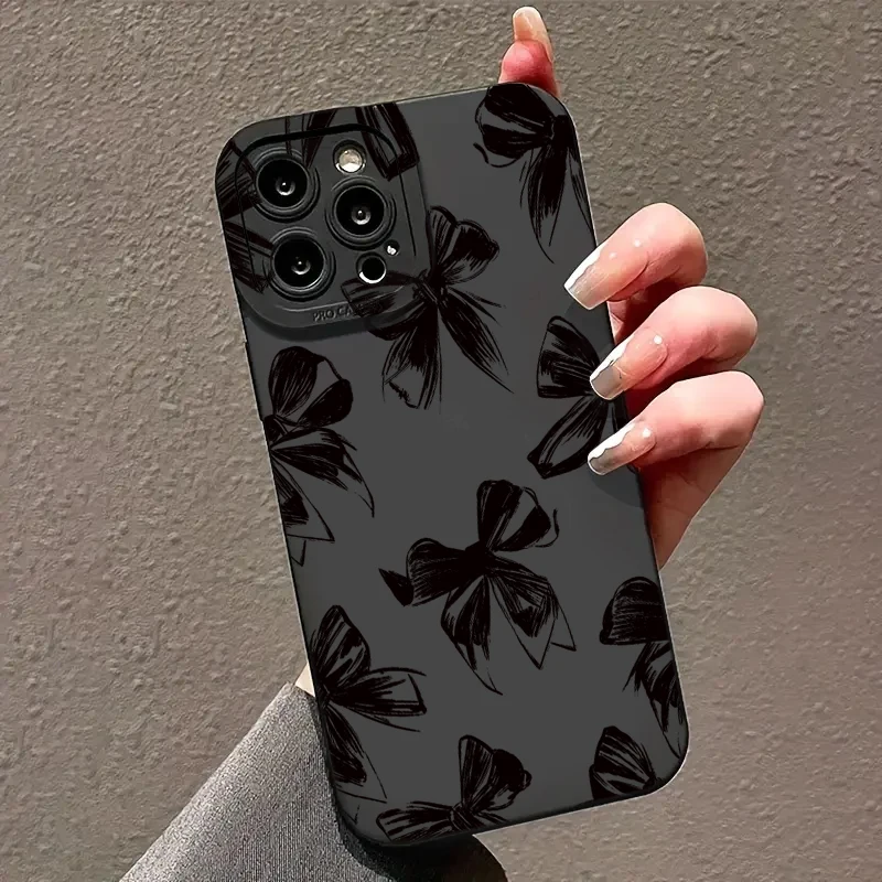 Funda de teléfono negra con lazo grande para Samsung Galaxy S25 S24 S23 S22 S21 Ultra Plus FE A16 A06 A26 A54 A33 A34 funda suave a prueba de golpes - imagen 3