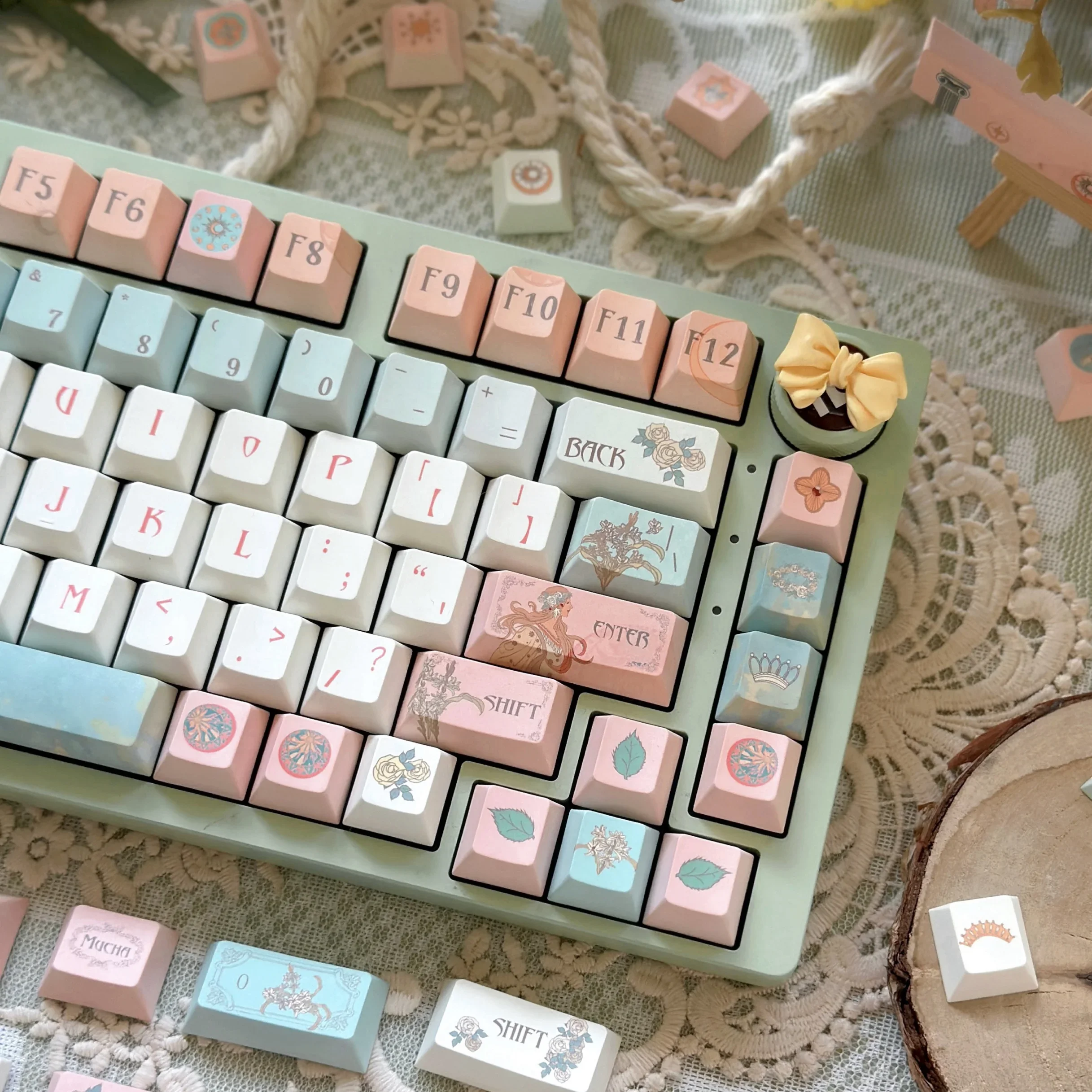 131-Key Mucha Keycaps Theme Cherry Eternal Muse Keycap 132Keys Pbt 2.25/2.75U Space Bar Alice Keycap Diy Set - imagen 3