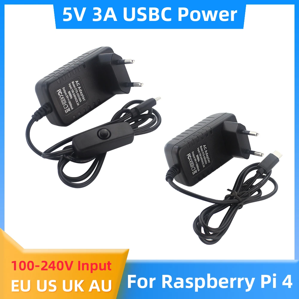 Raspberry Pi 4 fuente de alimentación 5V 3A USB tipo C interruptor adaptador de corriente UE EE. UU. Reino Unido AU enchufe adaptador de corriente para Orange Pi 3 4 LTS Pi 4B
