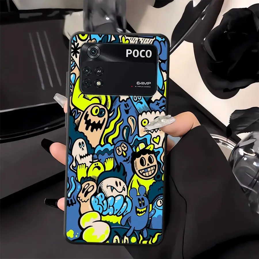 Funda de teléfono suave negra para Xiaomi Poco C75 F3 F1 C50 M3 M4 M7 Pro C40 M5 C61 X3 X4 X5 X7 Pro C71 Monster Graffiti Cool - imagen 4