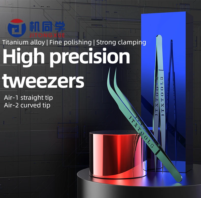 Pinzas de aleación de titanio JTX AIR-1 AIR-2, Chip BGA IC, pinzas de reparación de cables voladores, placa base, electrónica precisa, pinzas verdes - imagen 3