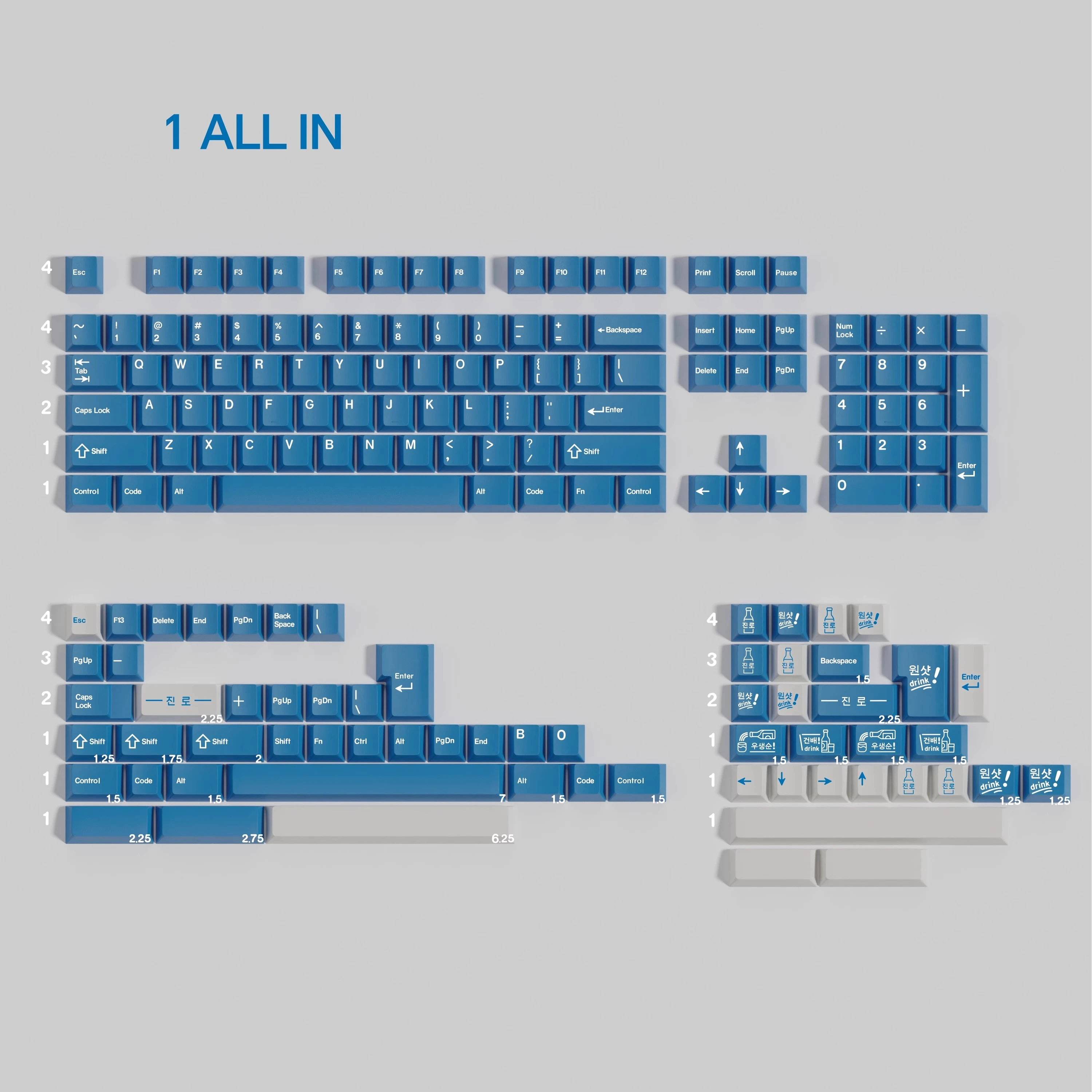 1 Juego de teclas KKB SOJU PBT 5 teclas subcama de tinte lateral perfil de cereza teclas azules coreanas para Alice doble B Split 7U barra espaciadora