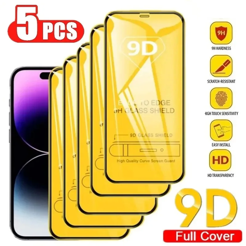 5 uds 9D Protector de pantalla de cubierta completa para Samsung A56 5G Galaxy A55 A54 A36 A35 A73 A34 A53 A52 A33 A72 A32 A70 A71 vidrio templado