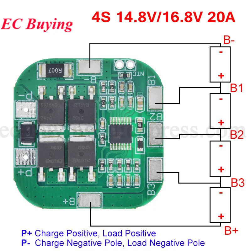 4S 14,8 V 16,8 V 20A pico Li-ion 4 BMS PCM Placa de protección de batería BMS PCM para batería de litio LicoO2 Limn2O4 18650 Li