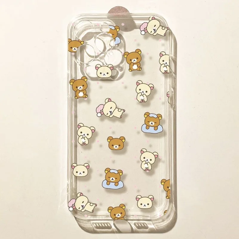 Funda de teléfono con bonito oso Rilakkuma de pantalla completa para Samsung S25 S24 S23 S22 S21 S20 FE Note20 Note10 Plus Ultra Lite TPU suave transparente - imagen 5