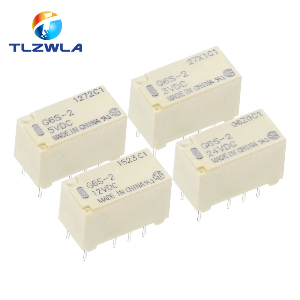5 uds nuevo G6S-2 5VDC 12VDC 24VDC relé de señal 8Pin DC 5V 12V 24V 2A Mini relés de interruptor de señal