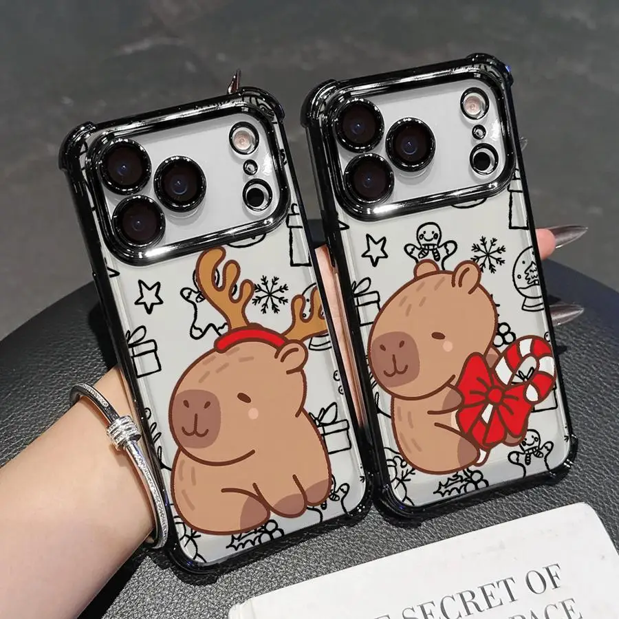 Funda navideña de capibara para iPhone 16 15 14 Plus 13 12 11 Pro Max 17 Air 16e