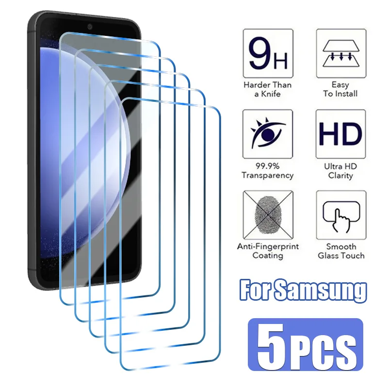 Protector de pantalla de vidrio templado para Samsung, vidrio templado para Samsung S24 Ultra S23 S22 A54 S21 S20 FE 5G, Samsung S24 Plus A73 A53 5G A14 A34 A24, 5 unidades - imagen 2