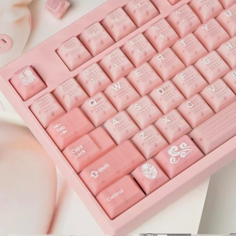 Domi-teclas rosas semitransparentes con Base de loto, teclas personalizadas con perfil de cereza PBT, tapa de tecla de punto transparente de Anime de dibujos animados - imagen 4