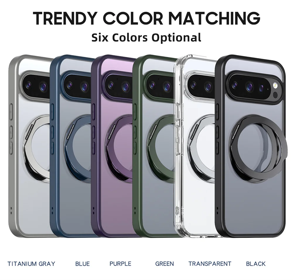 Anillo magnético de aleación de aluminio, funda de teléfono Stan d giratoria magnética para Google Pixel 9 10 Pro XL 9A, cubierta esmerilada mate a prueba de golpes - imagen 2