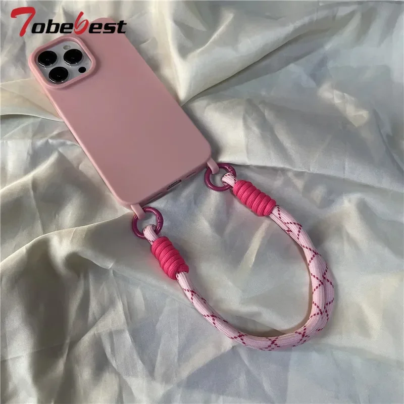 Funda de silicona con correa para la muñeca, carcasa trasera suave para APPle iphone 15, 14, 13, 12, 11 Pro, XS, Max, XR, X - imagen 5