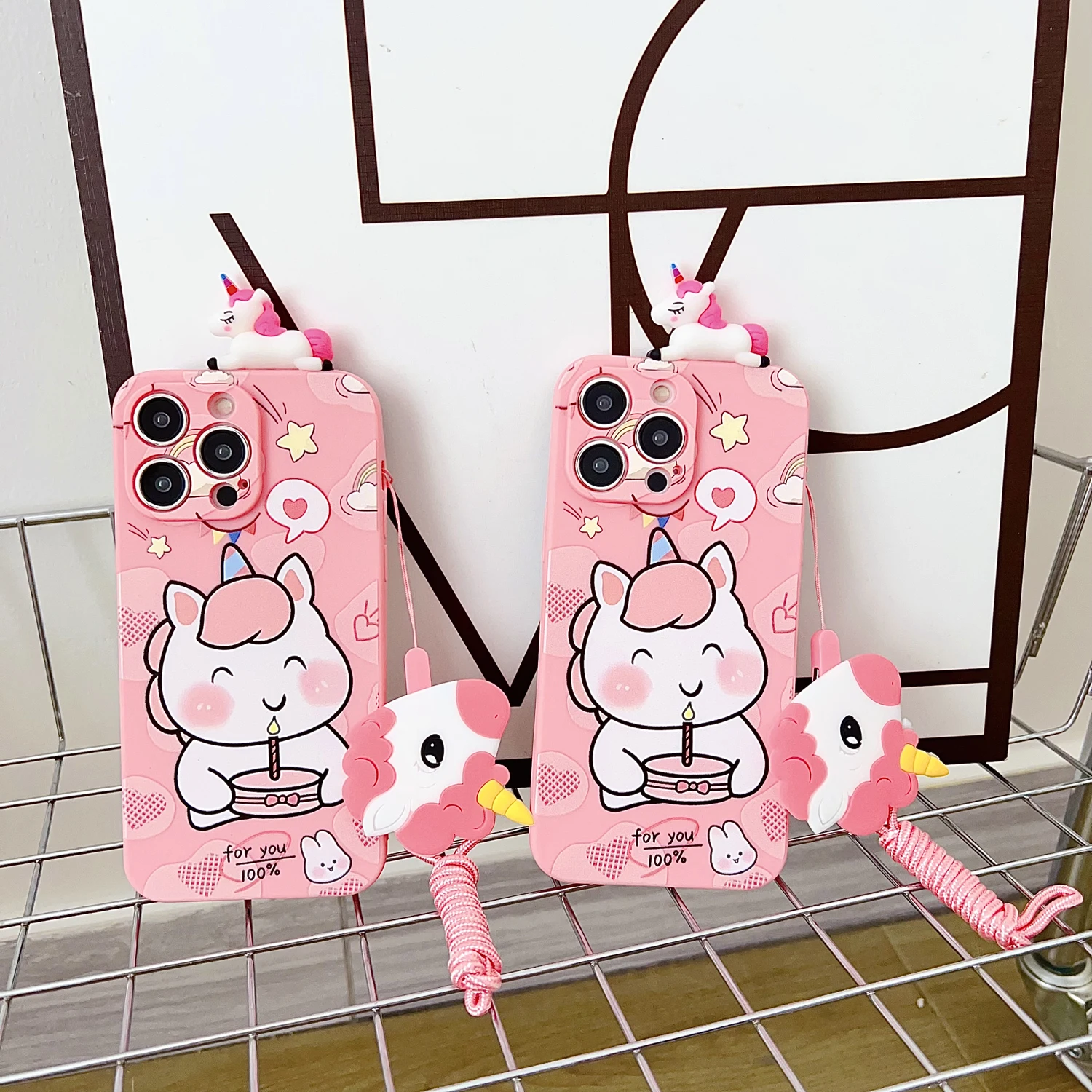 Para Samsung Galaxy A17 A07 A16 A06 A26 A56 A04E A05 A05s A15 A25 A35 A55 funda de unicornio feliz con cuerda de soporte - imagen 4