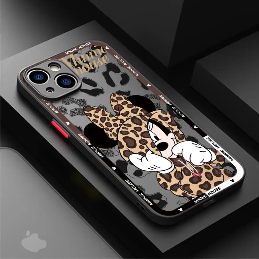 Funda de teléfono Disney Leopard Mickey Minnie para Apple iPhone 15 16 Pro XS Max 13 14 Plus XR SE 7 8 12 11 Pro plus mate - imagen 2