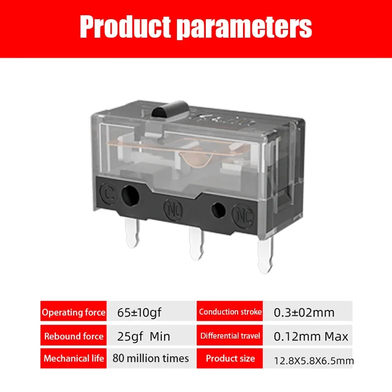 4/2/Pcs Original Kailh GM 8.0 Mouse Micro Switch Micro Button Gold Contactor 80 Million Click Life 3 Pin Black Dot - imagen 5