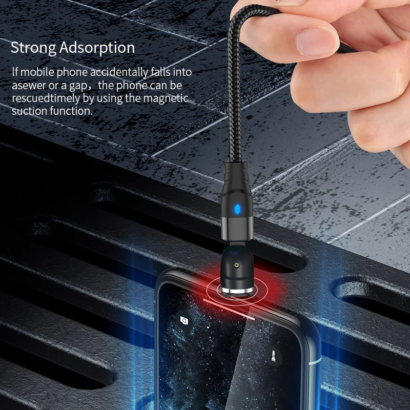 Cable magnético USB tipo C Micro IOS Cable USB 3A Cable de carga rápida para iPhone 14 13 12 Xiaomi Huawei 540 rotación - imagen 5