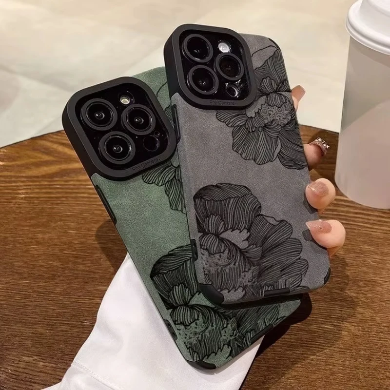 Funda de teléfono con patrón de flores y boceto de cuero sintético de lujo para iPhone 17 16 15 14 13 12 11 Pro Max Plus 17 Air XR X XS Max - imagen 5