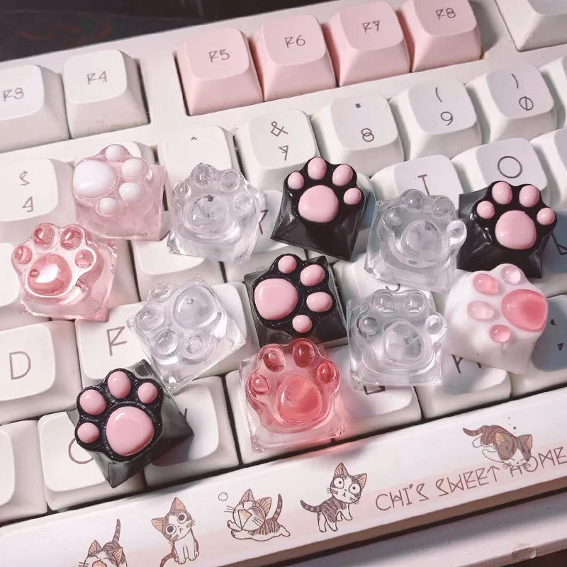 Teclado mecánico personalizado, tapa de llave con garra de gato rosa transparente, eje transversal de resina, tapa de tecla de botón de ordenador - imagen 4