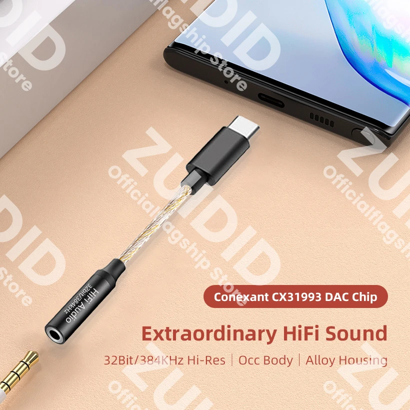 Adaptador de Audio USB tipo C a conector para auriculares de alta resolución, 32 bits, 384KHz, decodificador Digital HiFi DAC, convertidor auxiliar para iPad Pro y Samsung - imagen 2