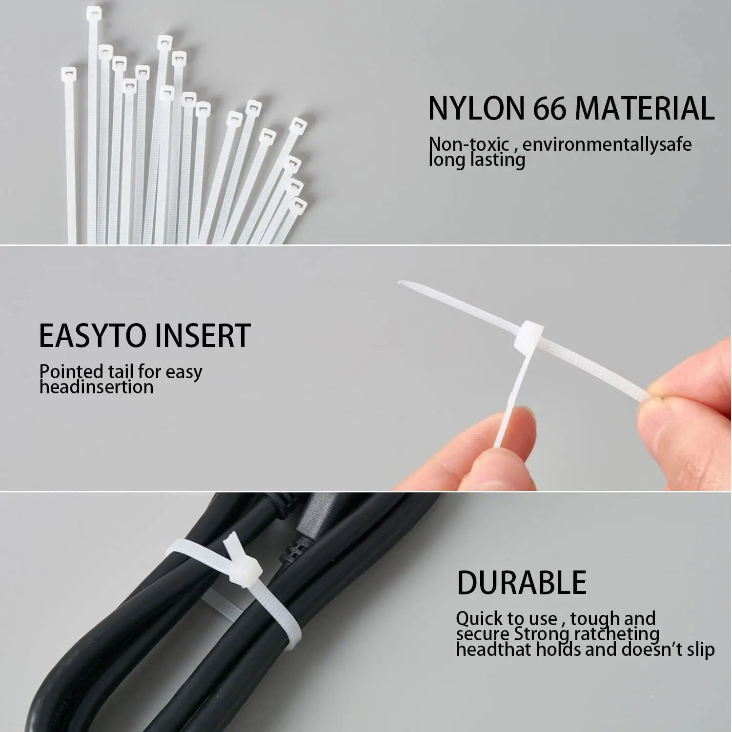 Amarre de nailon de plástico autoblocante, Correa blanca con cremallera, juego de bridas de nailon, 3x80/100/100/120, 4x150/200, bucle de anillo de sujeción, 300 piezas - imagen 4