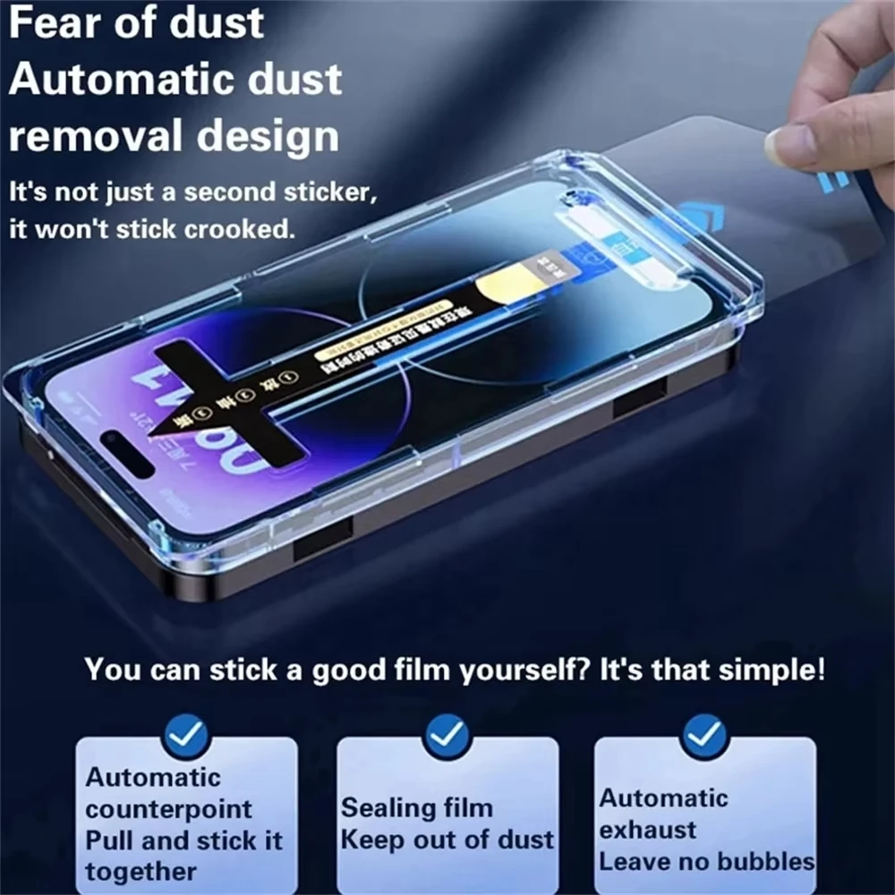 Protector de pantalla de instalación sin polvo para Xiaomi Redmi Note 14 Pro Plus 13 12, película de posicionamiento automático de vidrio templado, 1-2 unidades - imagen 5