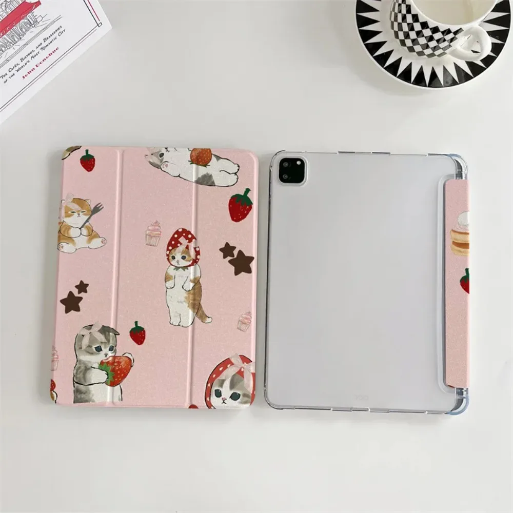 Funda para tableta triple con diseño de gato fresa Kawaii para iPad pro 10/11/2020/6/7th /8th /Air 3rd/Air 4th/9th gen/Air 5th Gen 202 - imagen 2