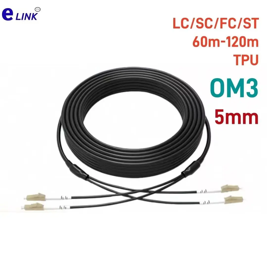 Cable de conexión de fibra blindada 2 núcleos OM3 TPU 60m-120m 2C SC LC FC ST 5mm multimodo 100m 80m 70m 2 fibras puente de fibra óptica al aire libre - imagen 2