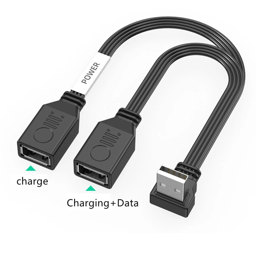 Cable de extensión USB de 1 a 2 codos para ordenador, Cable de datos plano de carga rápida de 65W, expansor de coche para teléfono móvil de 10/20cm, divisor Carplay Y - imagen 3