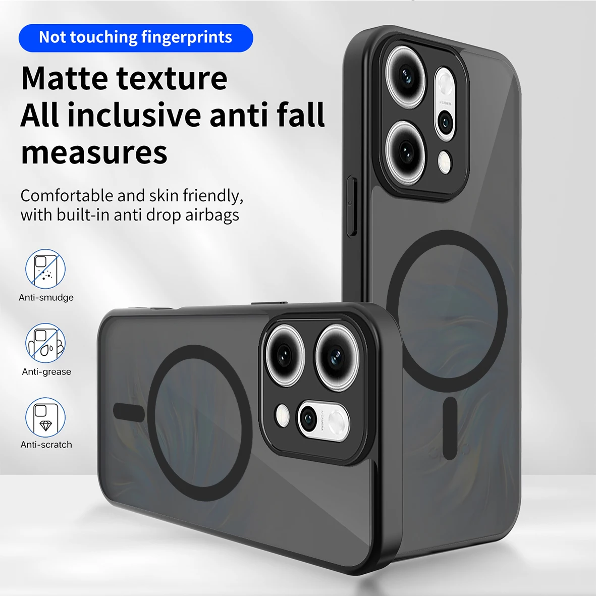 Para OPPO Reno 14 13 12 Reno14 Reno13 F Pro 13F 14F 12F funda con revestimiento magnético Airbag suave mate transparente cubierta trasera a prueba de golpes - imagen 3