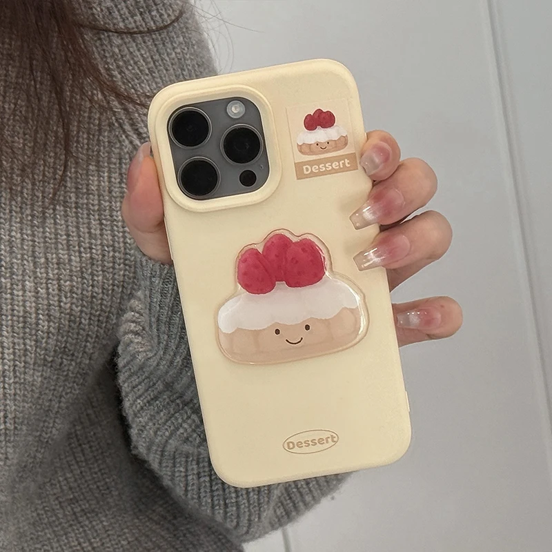 Funda de teléfono amarilla con diseño de pastel de fresa para iPhone 16 Pro Max 15 13 14 12 funda trasera de silicona suave - imagen 4